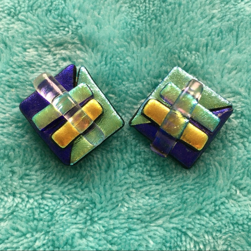 Vintage Abstract Artsy Blown Glass Stud Earrings